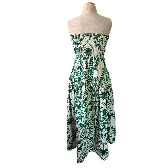 Band Of The Free Womens Small Strapless Green Floral Maxi Dress Smocked Back - Picture 4 of 16